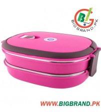 Okayji Homio 1.48 Litres SS Plastic Two Layer Lunch Box Pink